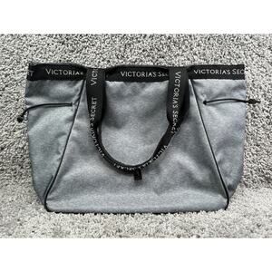 Victorias Secret Tote Bag Gray Sport Cinch Silver Top Handle Shopping Bag